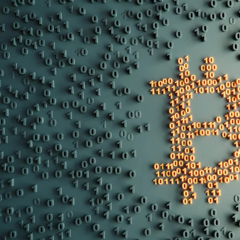 A bitcoin symbol made out of numbers