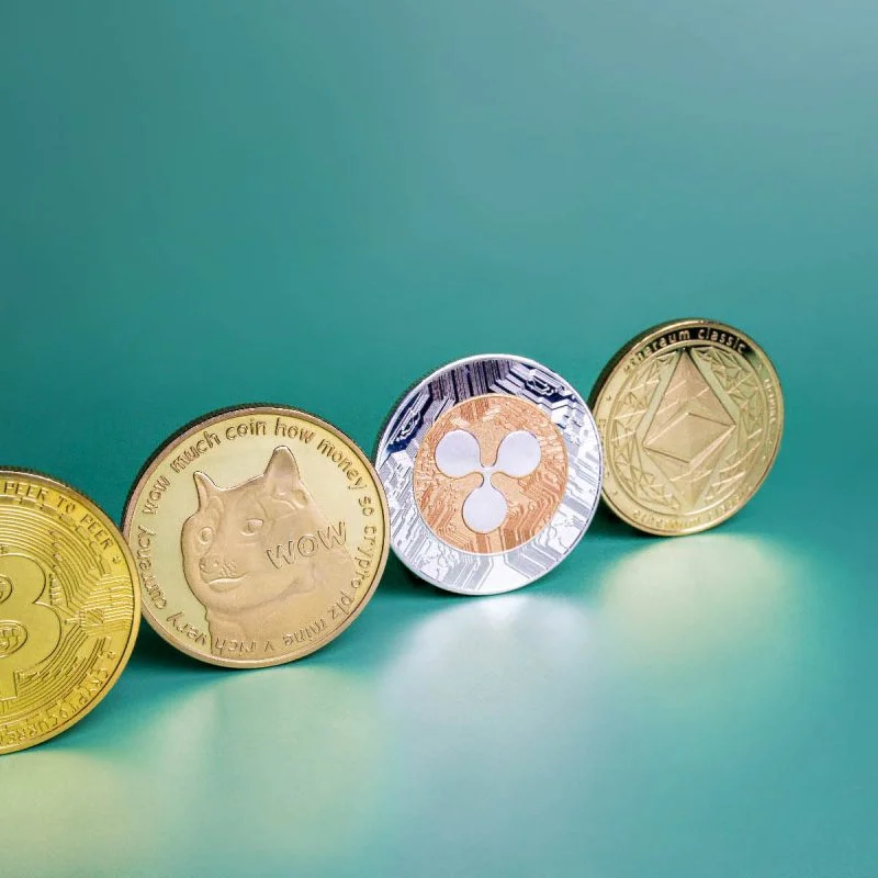 A group of coins in a line